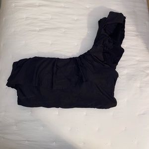 Black ruffle one shoulder swim suit